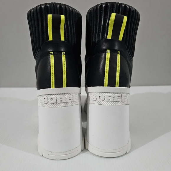Sorel Brex Cozy Heel Boot Womens 10 Black Sea Salt White Lace Up Waterproof - Picture 8 of 15